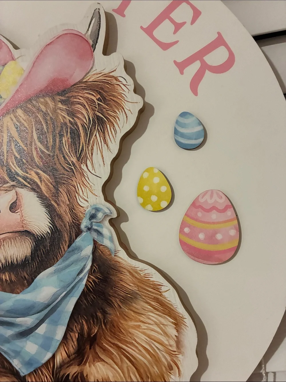 Hobby Lobby Pastel Pink & Blue 'Howdy Easter' Cow Wall Sign